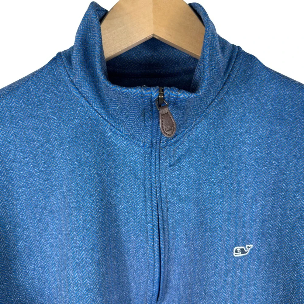 Vineyard Vines Herringbone Quarter Zip Pullover Sweater Mens M Blue